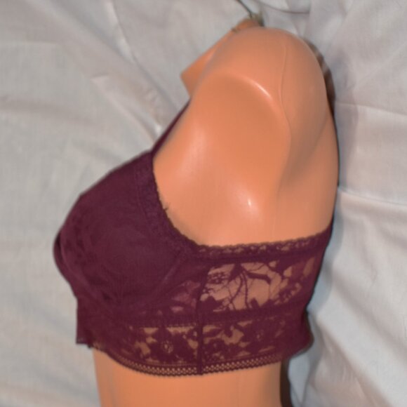 Victorias Secret Medium Maroon Lace T Back Bralette V Neck Padded Long Bra - Picture 8 of 10